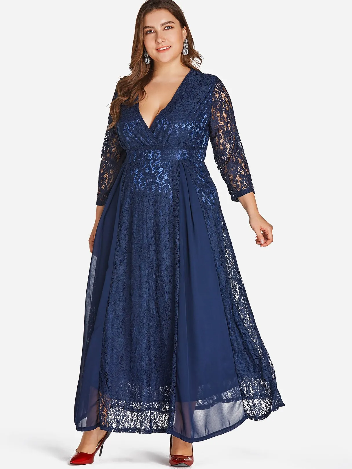 OEM ODM V-Neck Wrap Long Sleeve Plus Size Dress