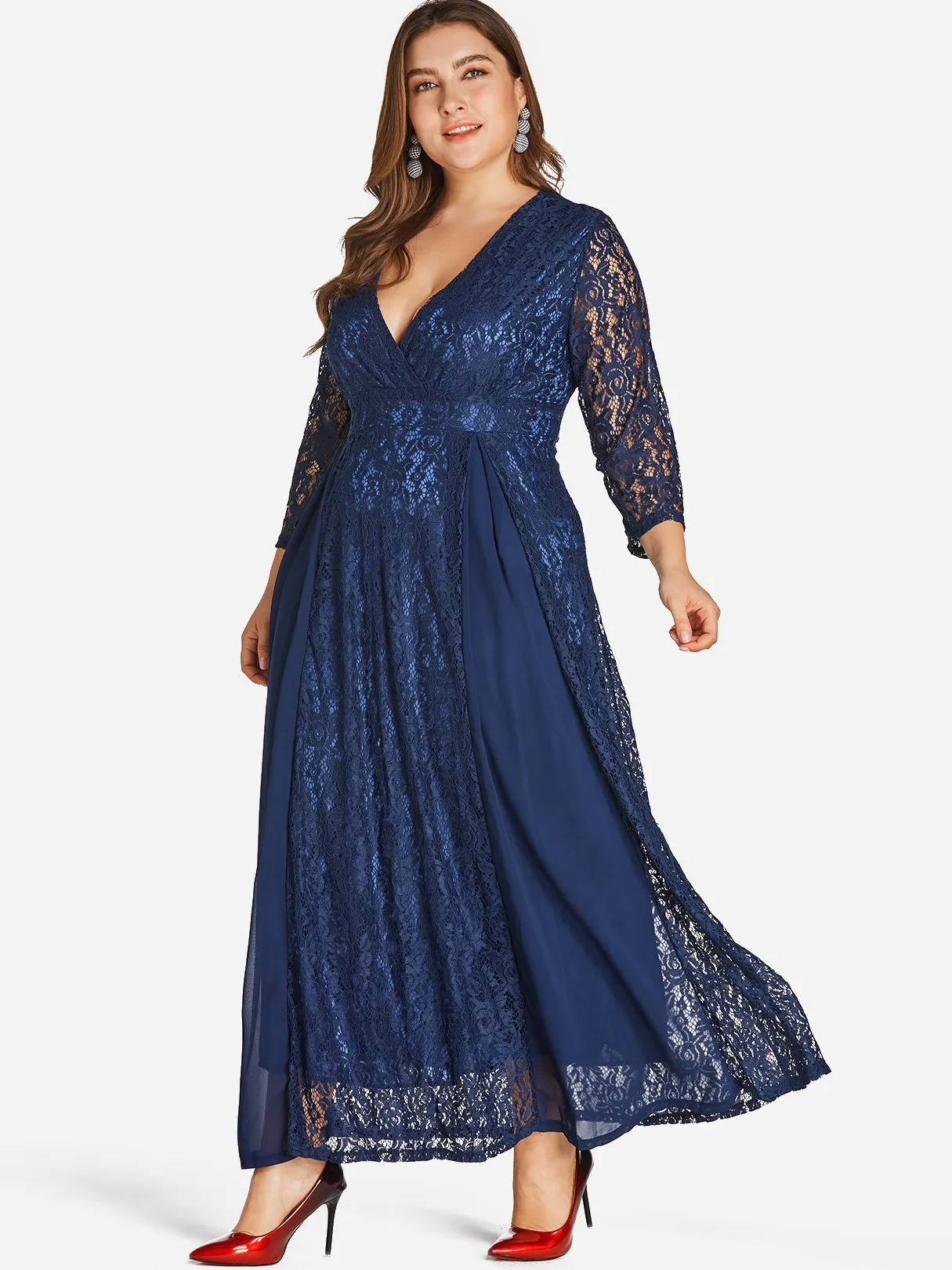 OEM ODM V-Neck Wrap Long Sleeve Plus Size Dress