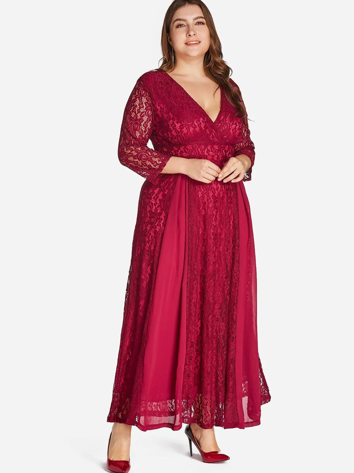 OEM ODM V-Neck Wrap Long Sleeve Plus Size Dress