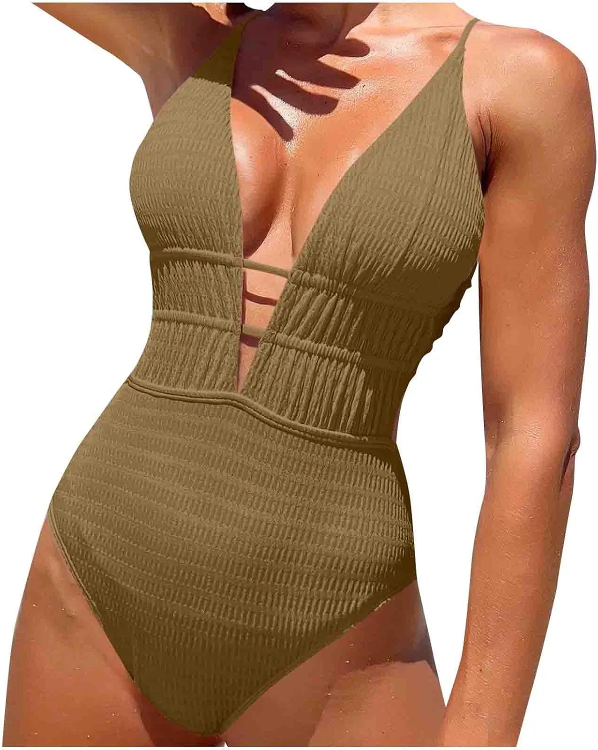 oiangi One Piece Swimsuit Women Sexy Plunge Deep V Monokini Backless Cross Straps High Waisted Tummy Control Bathing Suit