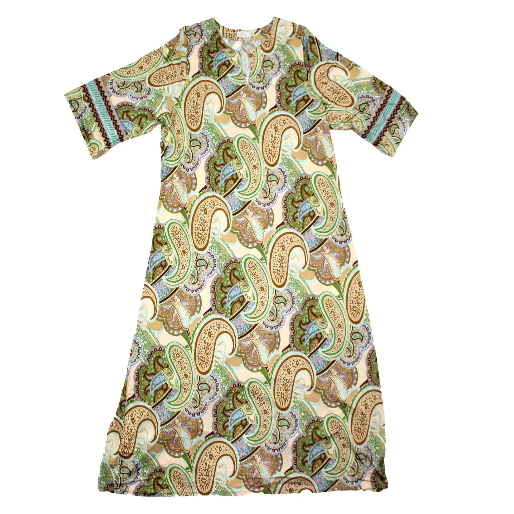 Olivia Kaftan Beige Green Brown Paisley Women Beachwear Hand Made In Italy