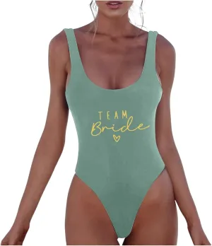 One Piece Bride Swimsuit Women Tummy Control Sexy High Cut Bathing Suit Backless Slimming Swim Suit Ribbed Swimwear