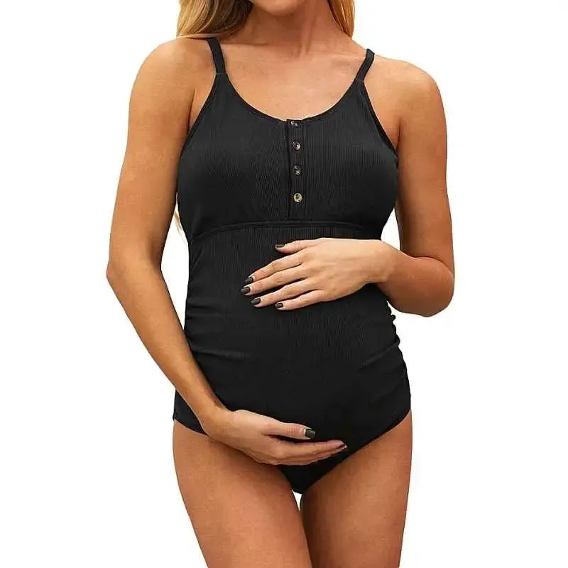 One Piece Maternity Swimsuit | Striped Maternity Swimwear