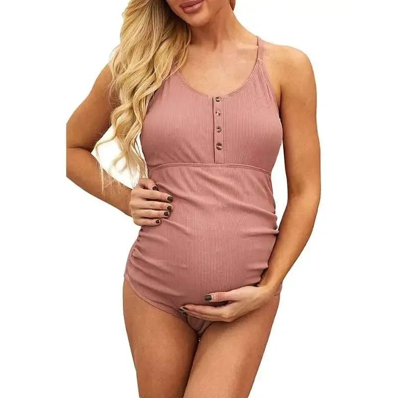 One Piece Maternity Swimsuit | Striped Maternity Swimwear