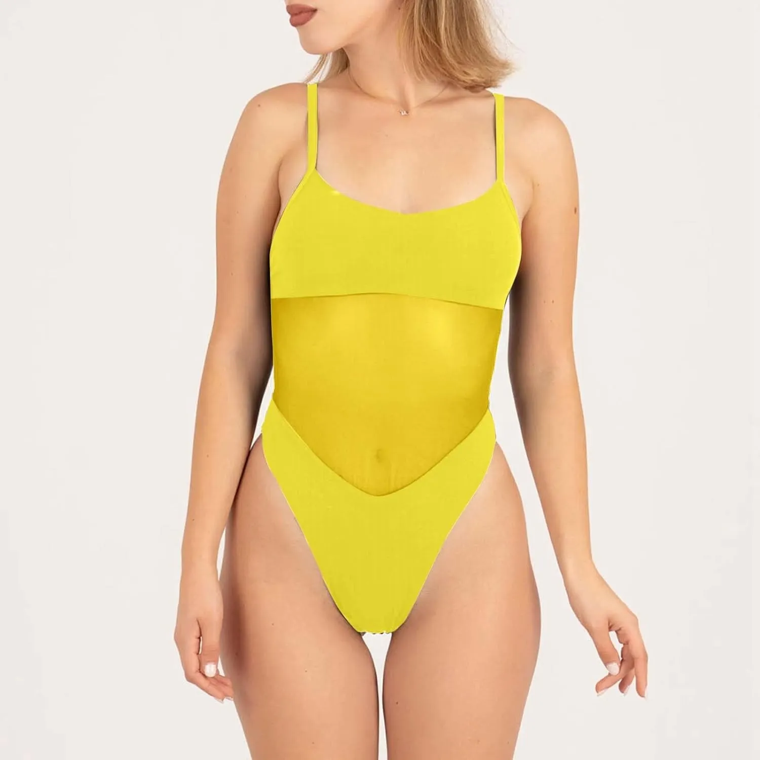 One Piece Mesh Swimsuit for Women High Cut Tummy Control Sexy Bathing Suits Swimwear Backless Slimming Swim Suits