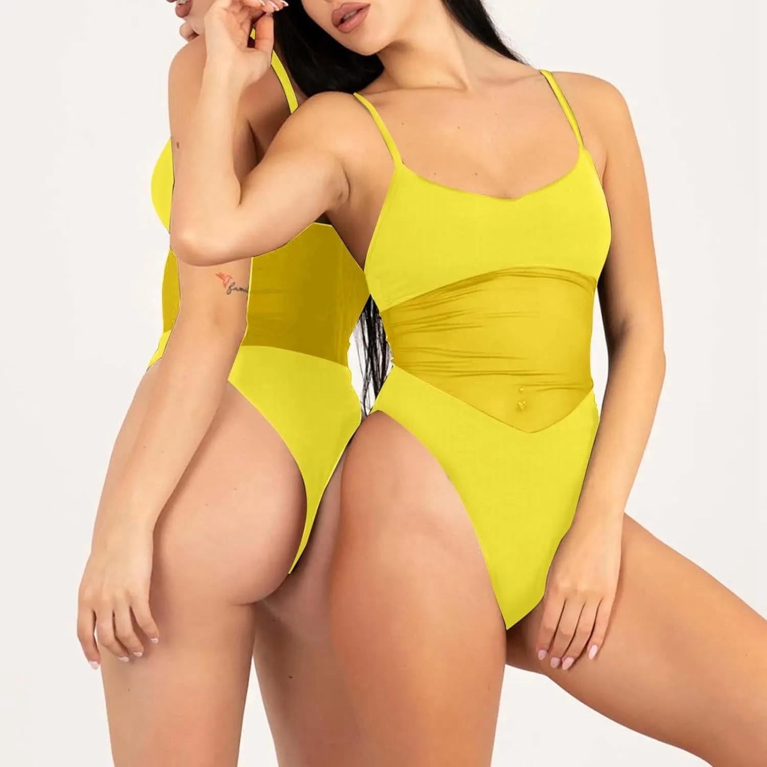 One Piece Mesh Swimsuit for Women High Cut Tummy Control Sexy Bathing Suits Swimwear Backless Slimming Swim Suits