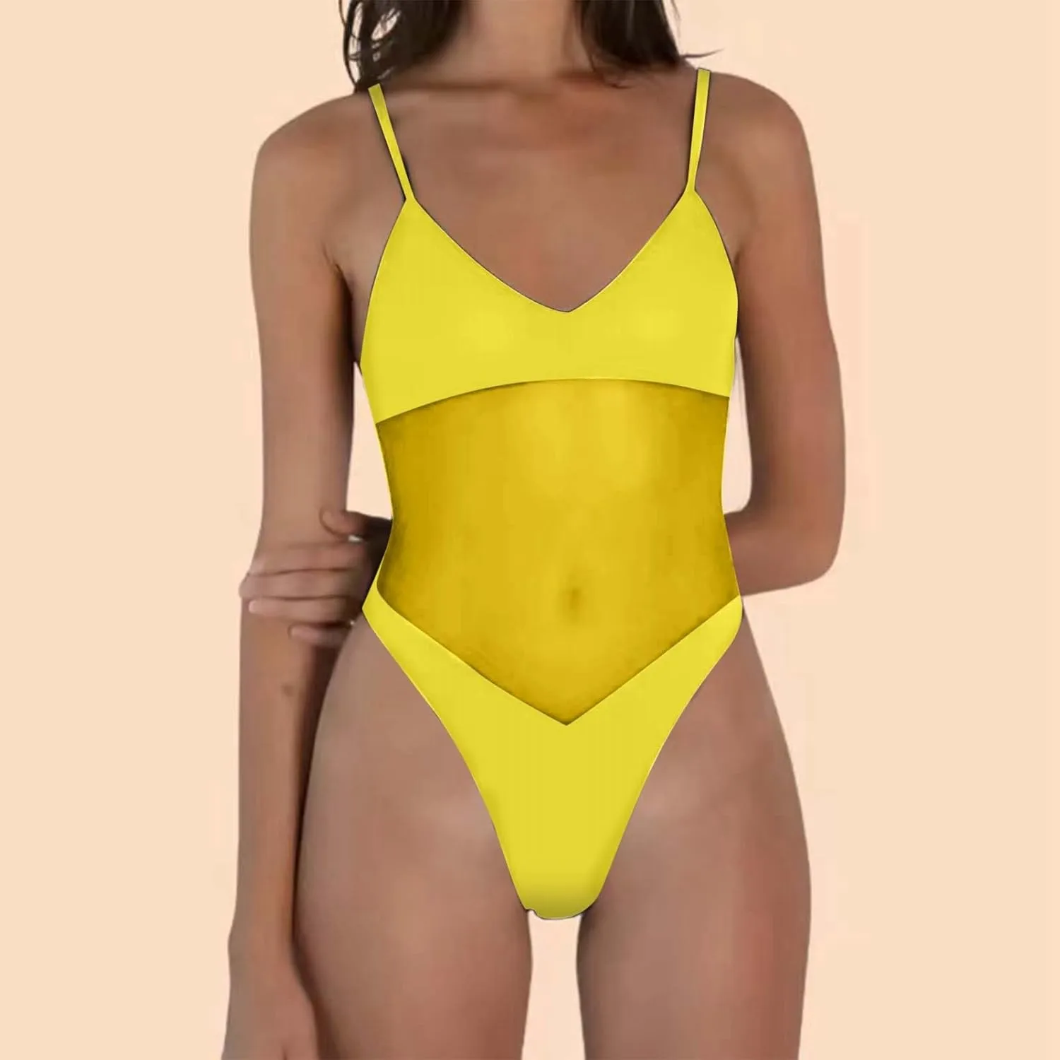 One Piece Mesh Swimsuit for Women High Cut Tummy Control Sexy Bathing Suits Swimwear Backless Slimming Swim Suits