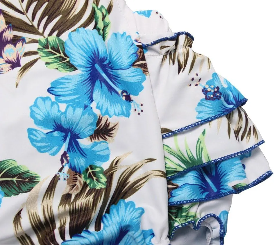 One Piece Redbub Floral Ruffles Rompers Bathing Suits Dress with Headband