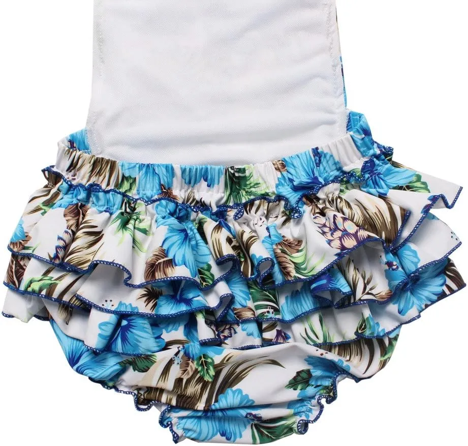 One Piece Redbub Floral Ruffles Rompers Bathing Suits Dress with Headband