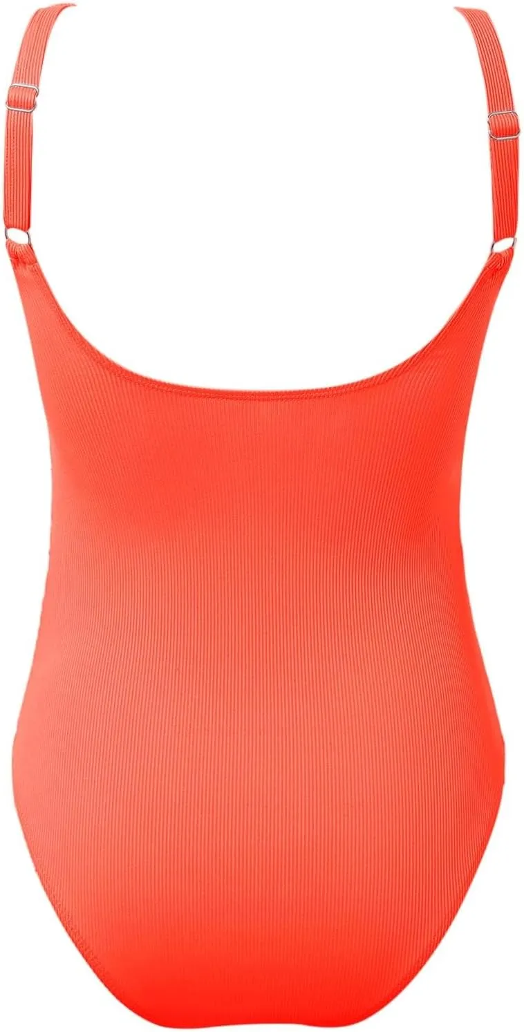 One Piece Swimsuit for Women Ribbed Tummy Control Bathing Suit Ruched Backless Swim Suit Slimming Swimwear