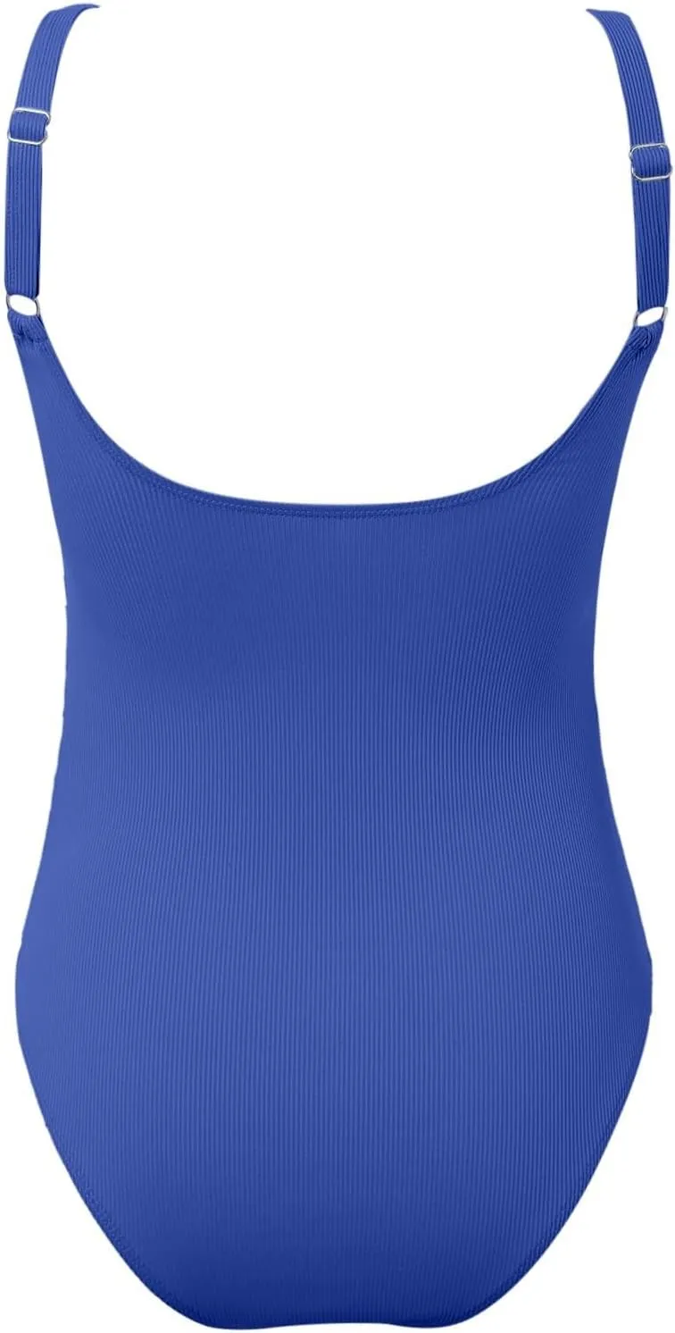 One Piece Swimsuit for Women Ribbed Tummy Control Bathing Suit Ruched Backless Swim Suit Slimming Swimwear