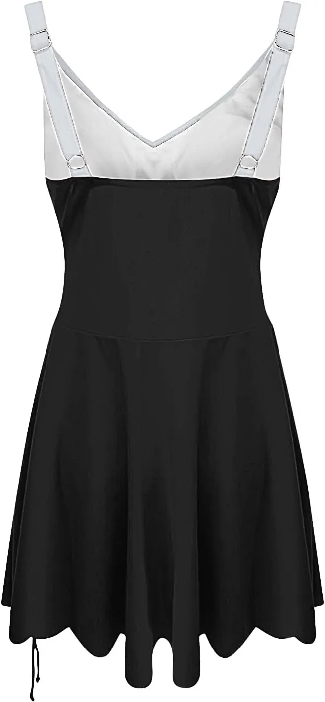 One Piece Swimsuit for Women with Skirt Ruched V Neck Tummy Control Sexy Swimdress Backless Slimming Bathing Suit Swimwear
