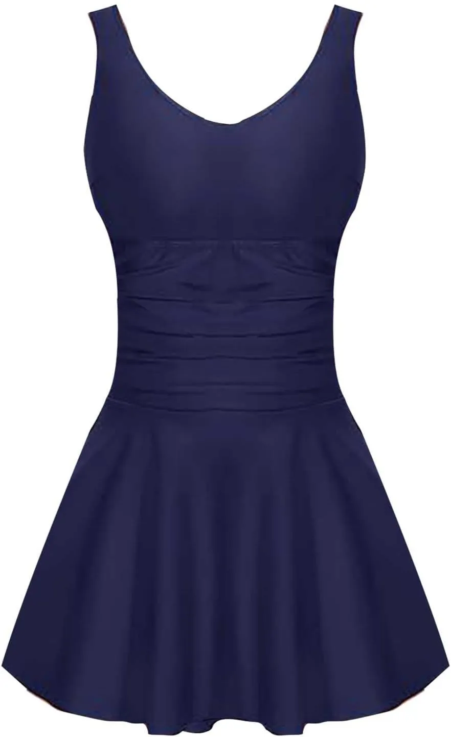 One Piece Swimsuits for Women Modest Tummy Control Swimdress Vintage Bathing Suits Skirt Swimwear