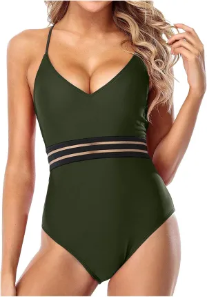 One Piece Swimsuits for Women Sexy Mesh Halter Push Up Bathing Suit Summer Beach Swimwear Beachwear Bikini Set