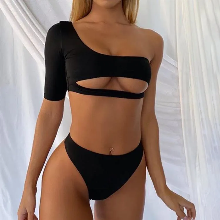 One Shoulder Half Sleeves Summer Beach Tankini