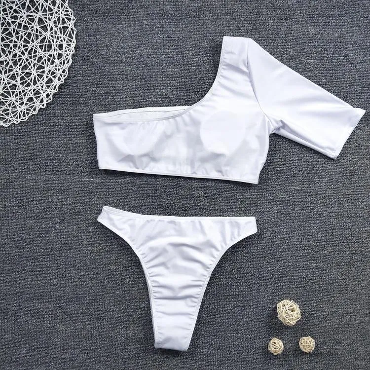 One Shoulder Half Sleeves Summer Beach Tankini