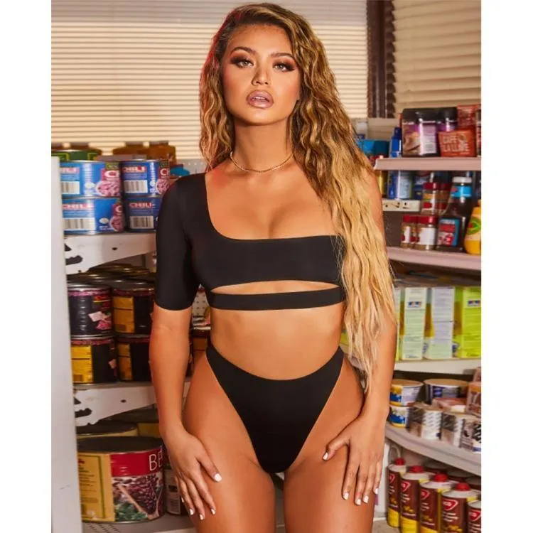 One Shoulder Half Sleeves Summer Beach Tankini