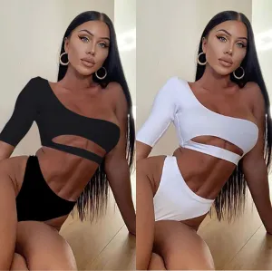 One Shoulder Half Sleeves Summer Beach Tankini