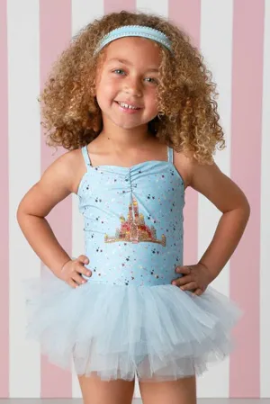 Ooh La La Couture Girls Princess Castle Tutu One Piece Swimsuit - Blue