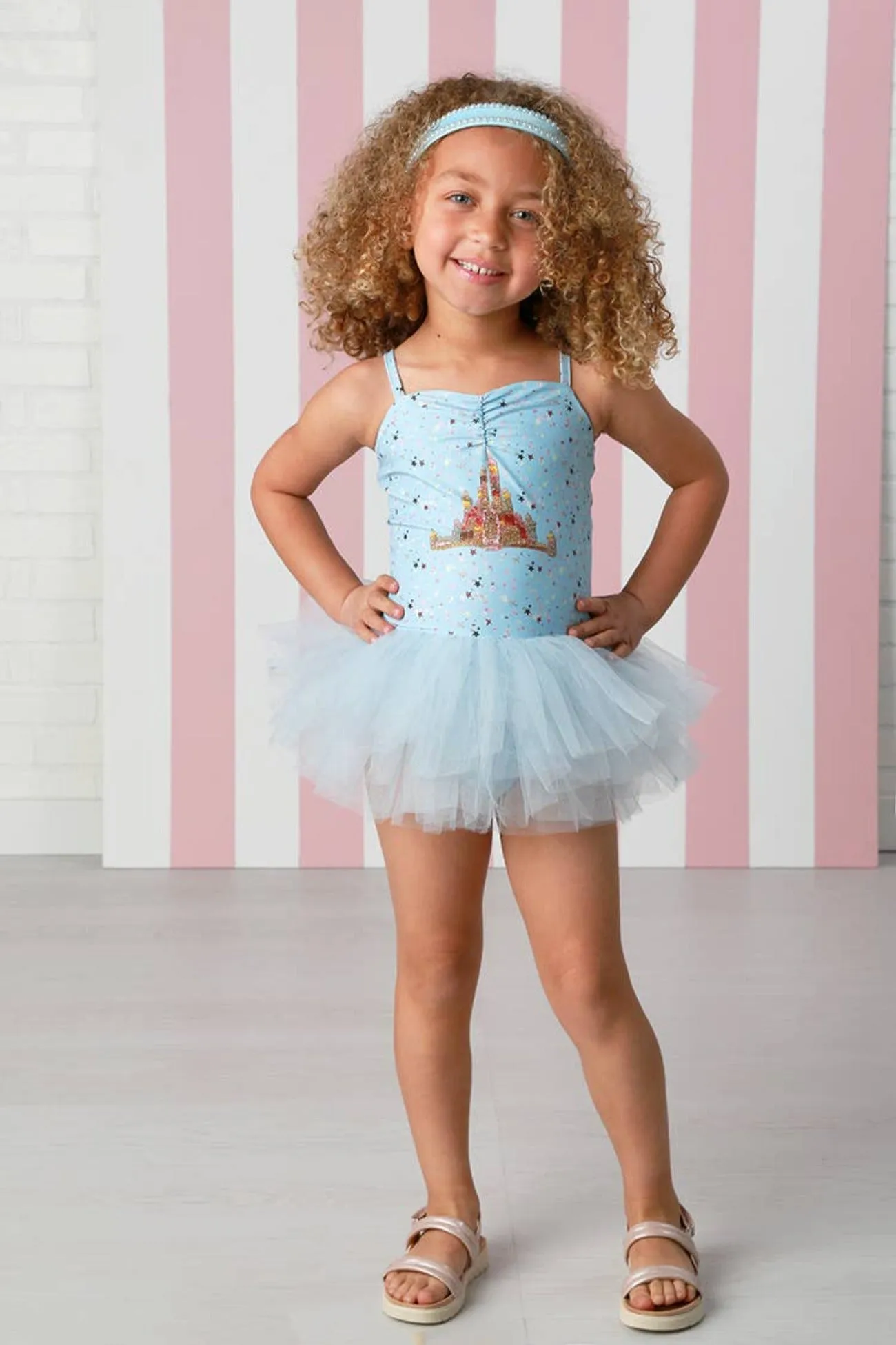 Ooh La La Couture Girls Princess Castle Tutu One Piece Swimsuit - Blue