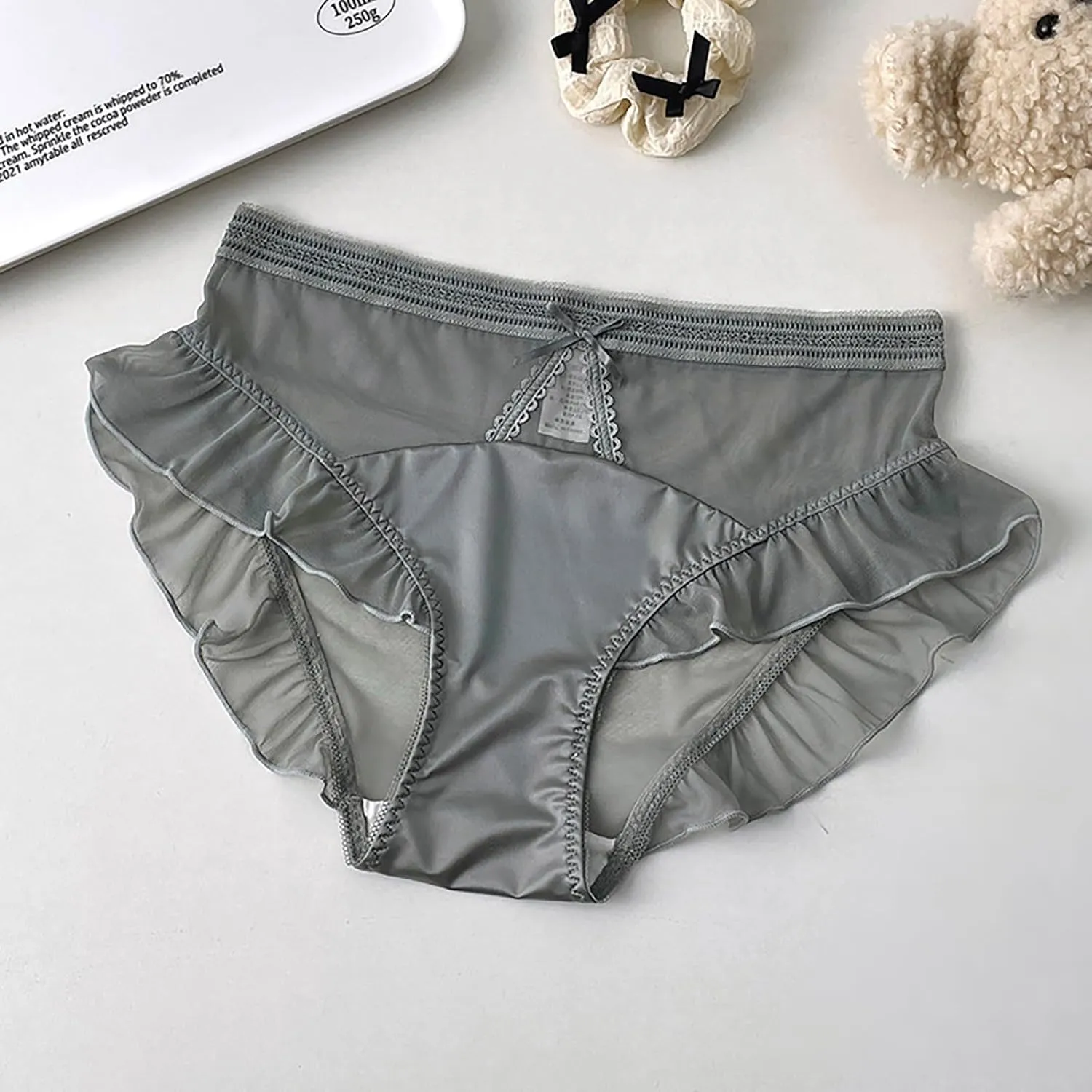 Oplxuo Women's Seamless Panty High Waist No Show Invisible Ruffle Ice Silk Stretch Soft Underwears Bikini Underwear Hipster