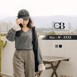 ORANGEBEAR WOOLEN V NECK LACED CUFF TOPS