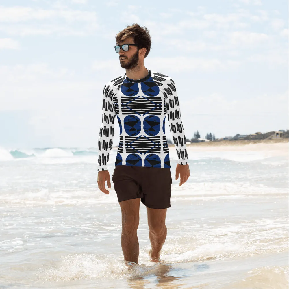 Origen Destination |On-Arrival Point of Origen Symbol-inspired Men's White/Blue Rash Guard