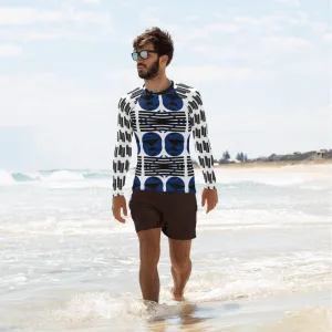 Origen Destination |On-Arrival Point of Origen Symbol-inspired Men's White/Blue Rash Guard