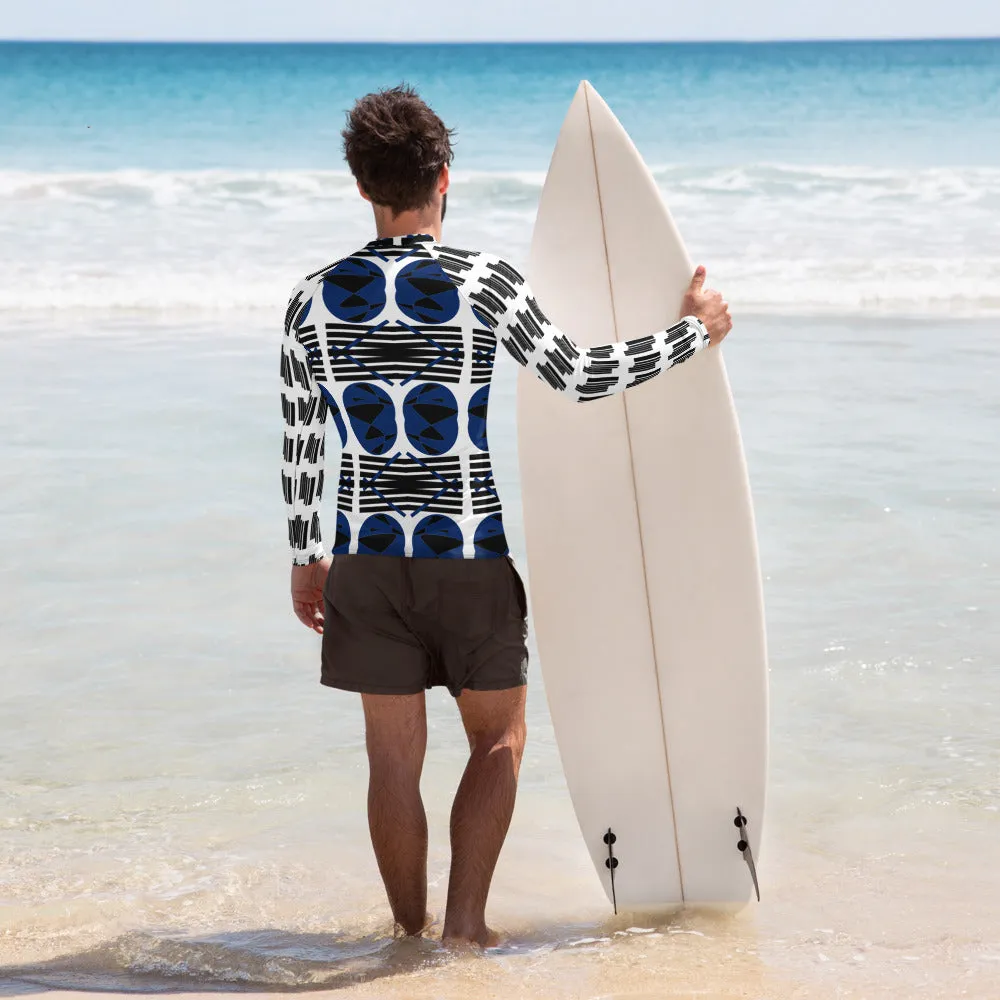 Origen Destination |On-Arrival Point of Origen Symbol-inspired Men's White/Blue Rash Guard