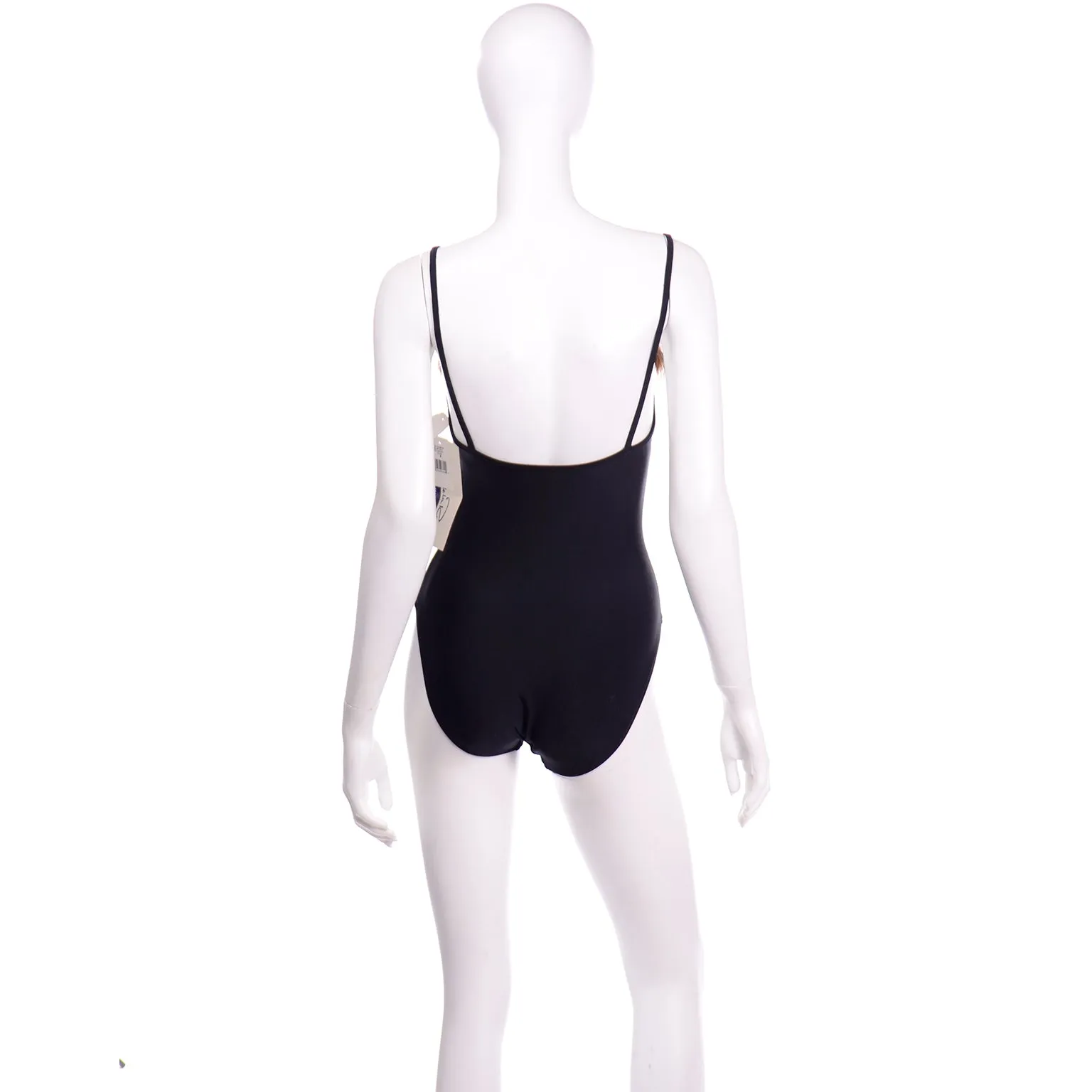 Oscar de la Renta Vintage Black Swimsuit w Feathers Deadstock w Tags