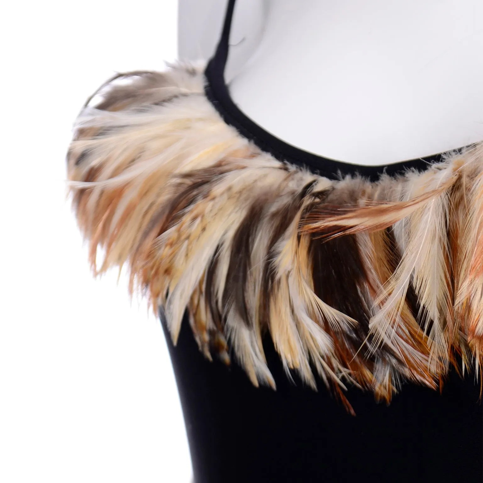 Oscar de la Renta Vintage Black Swimsuit w Feathers Deadstock w Tags
