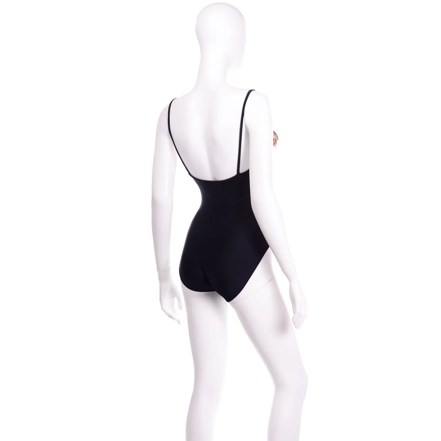 Oscar de la Renta Vintage Black Swimsuit w Feathers Deadstock w Tags