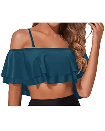 Padded Bras Bikini Top Off Shoulder Style-Teal