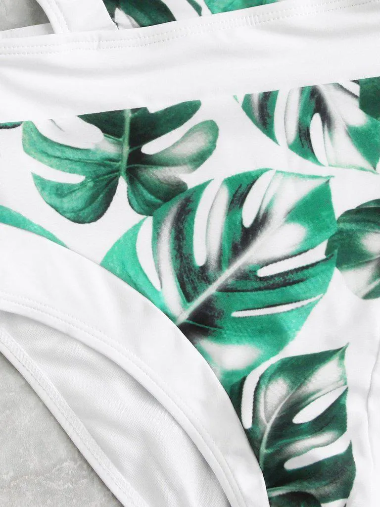Palm Print Cutout Swimsuit