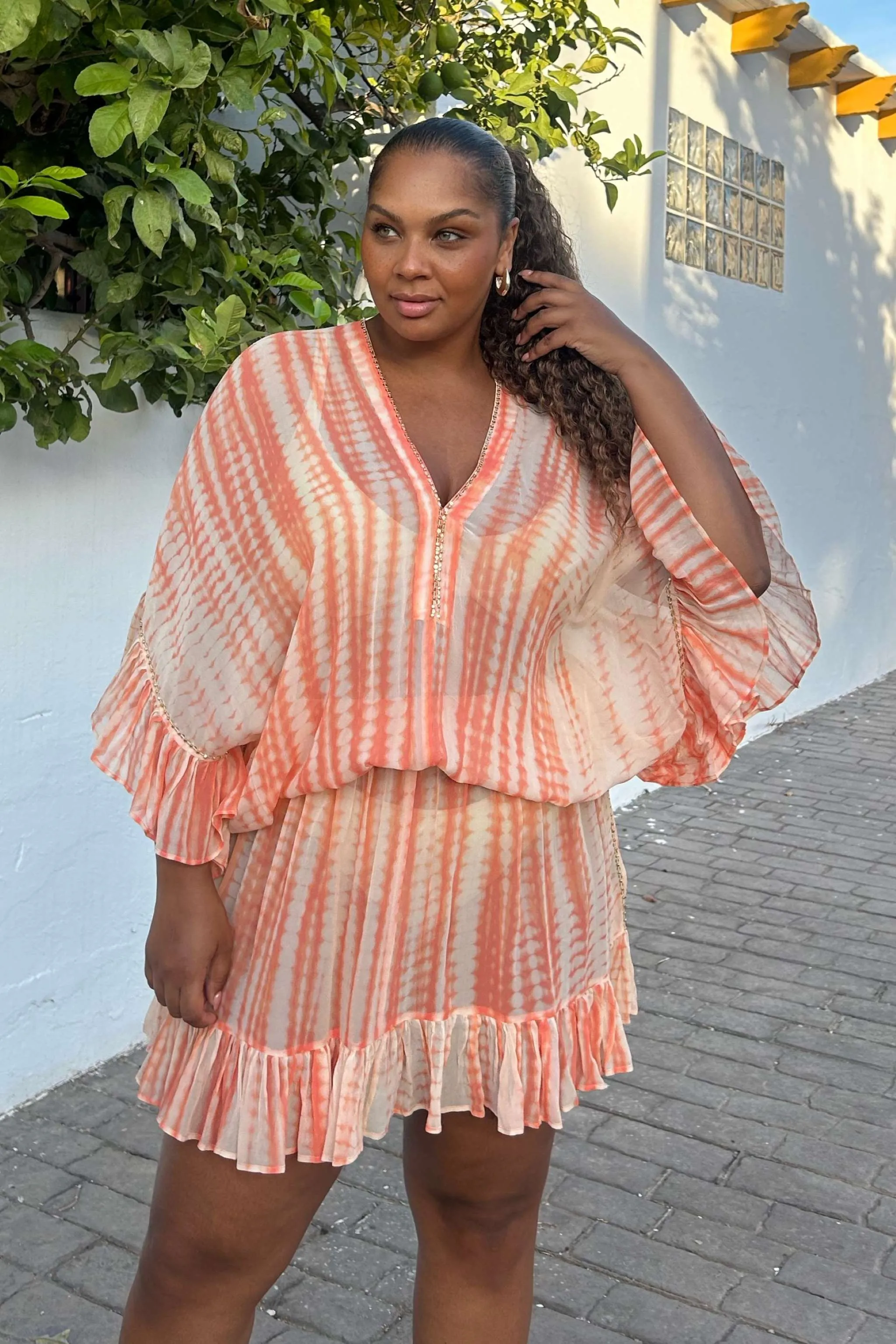Peach Silk Drop Waisted Beach Dress