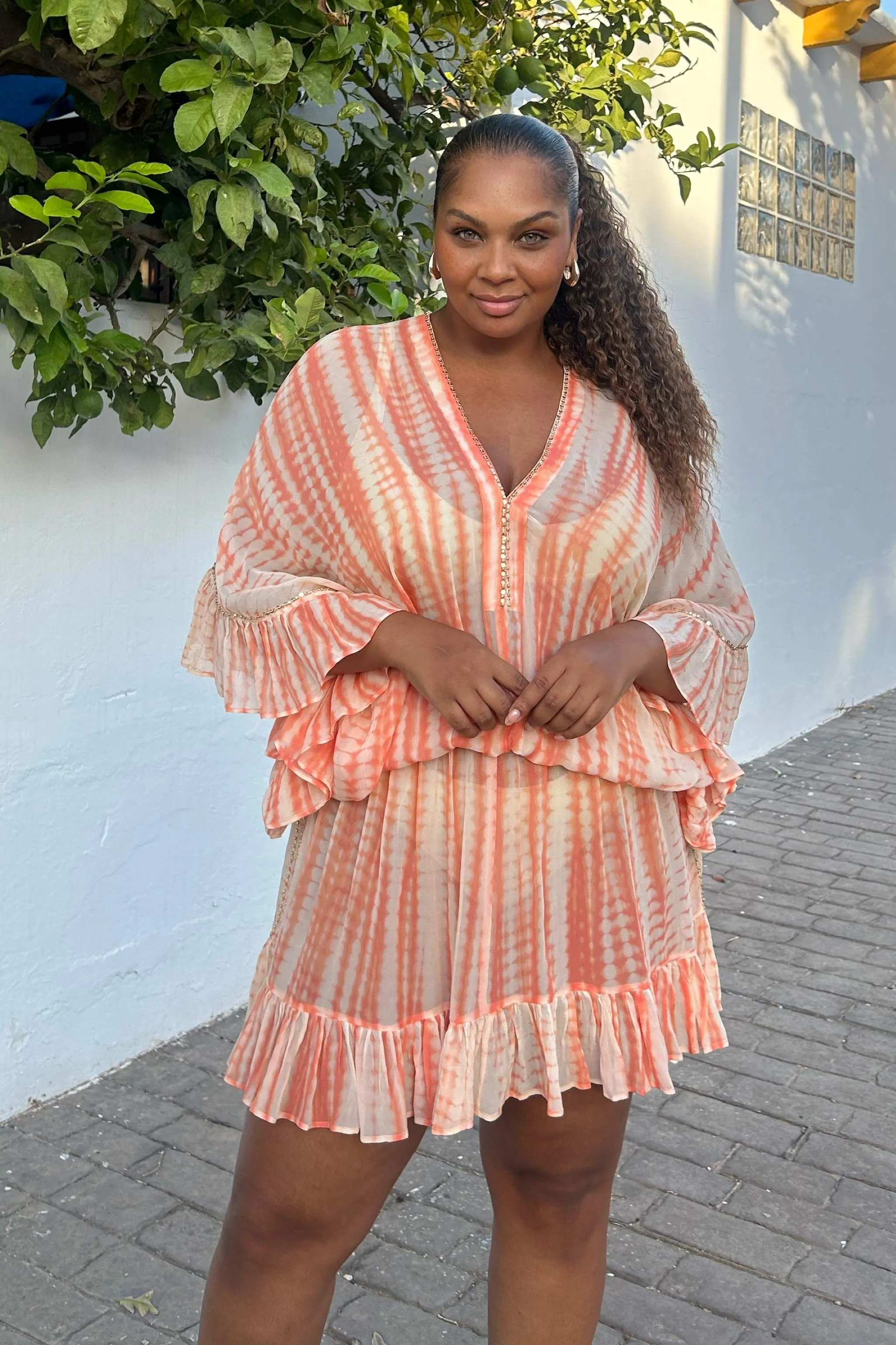 Peach Silk Drop Waisted Beach Dress