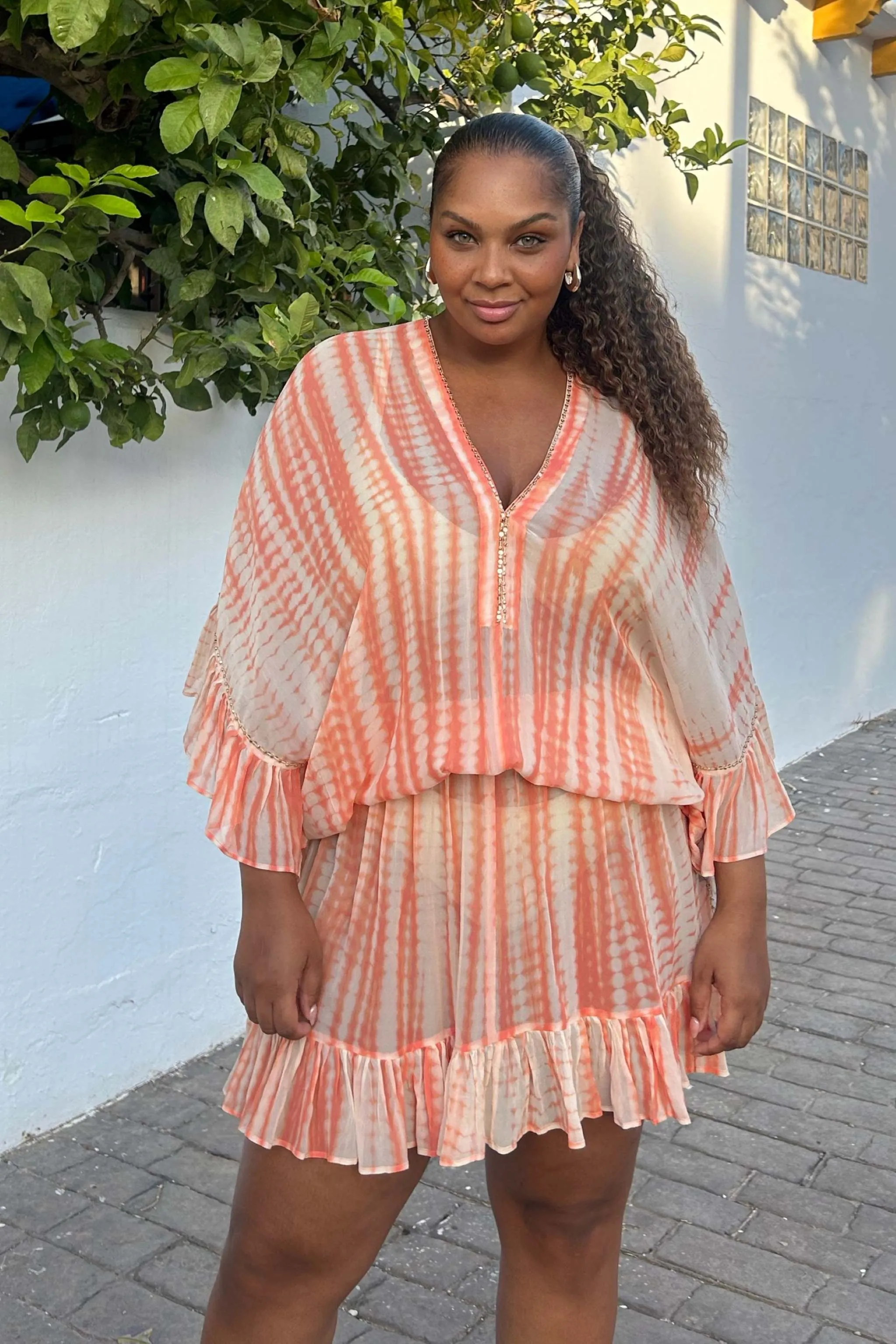 Peach Silk Drop Waisted Beach Dress