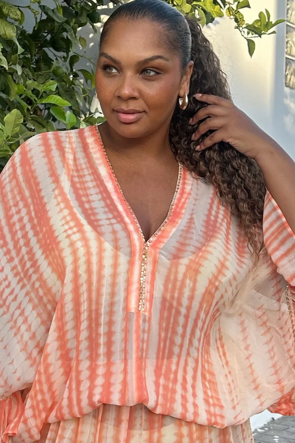 Peach Silk Drop Waisted Beach Dress