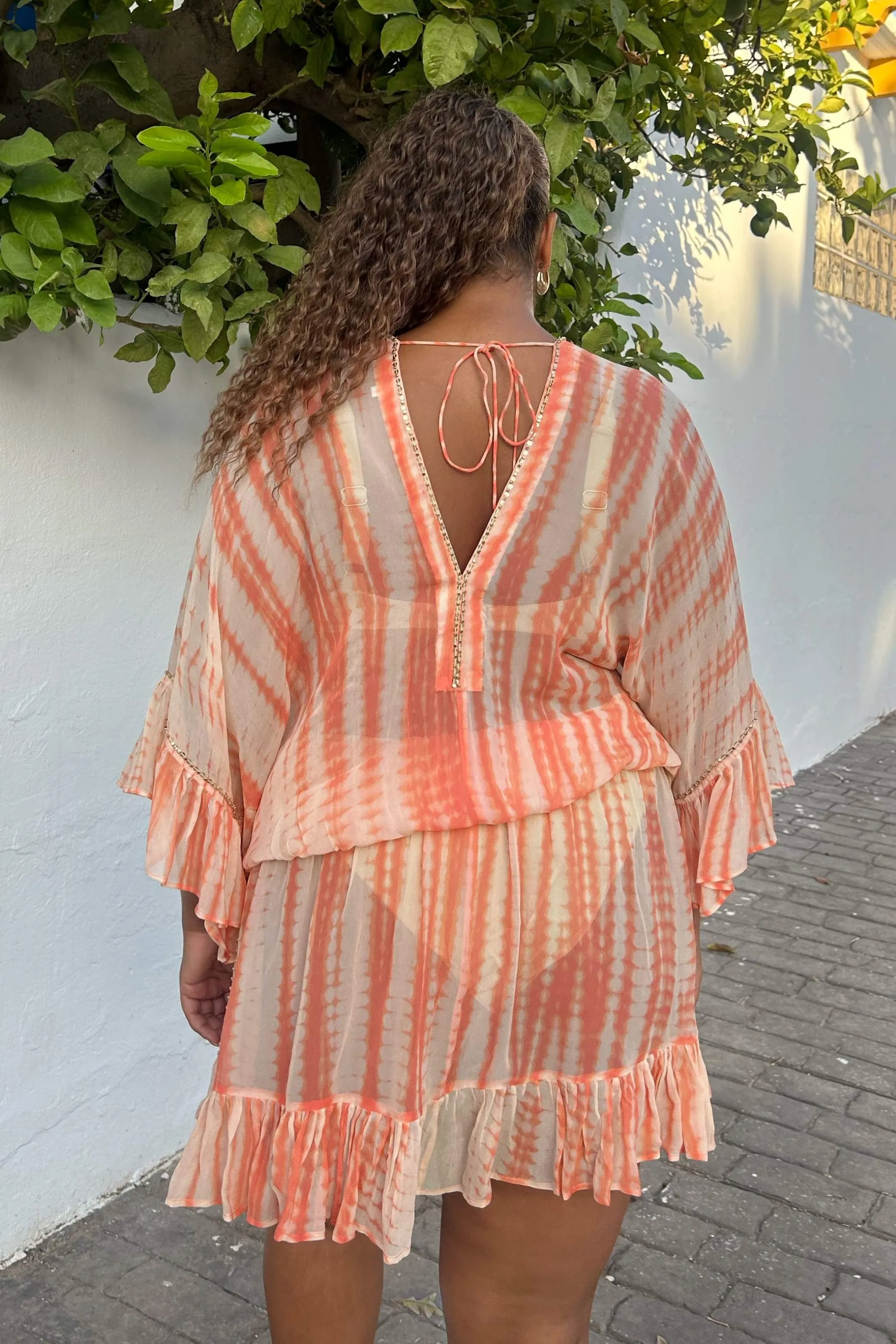 Peach Silk Drop Waisted Beach Dress