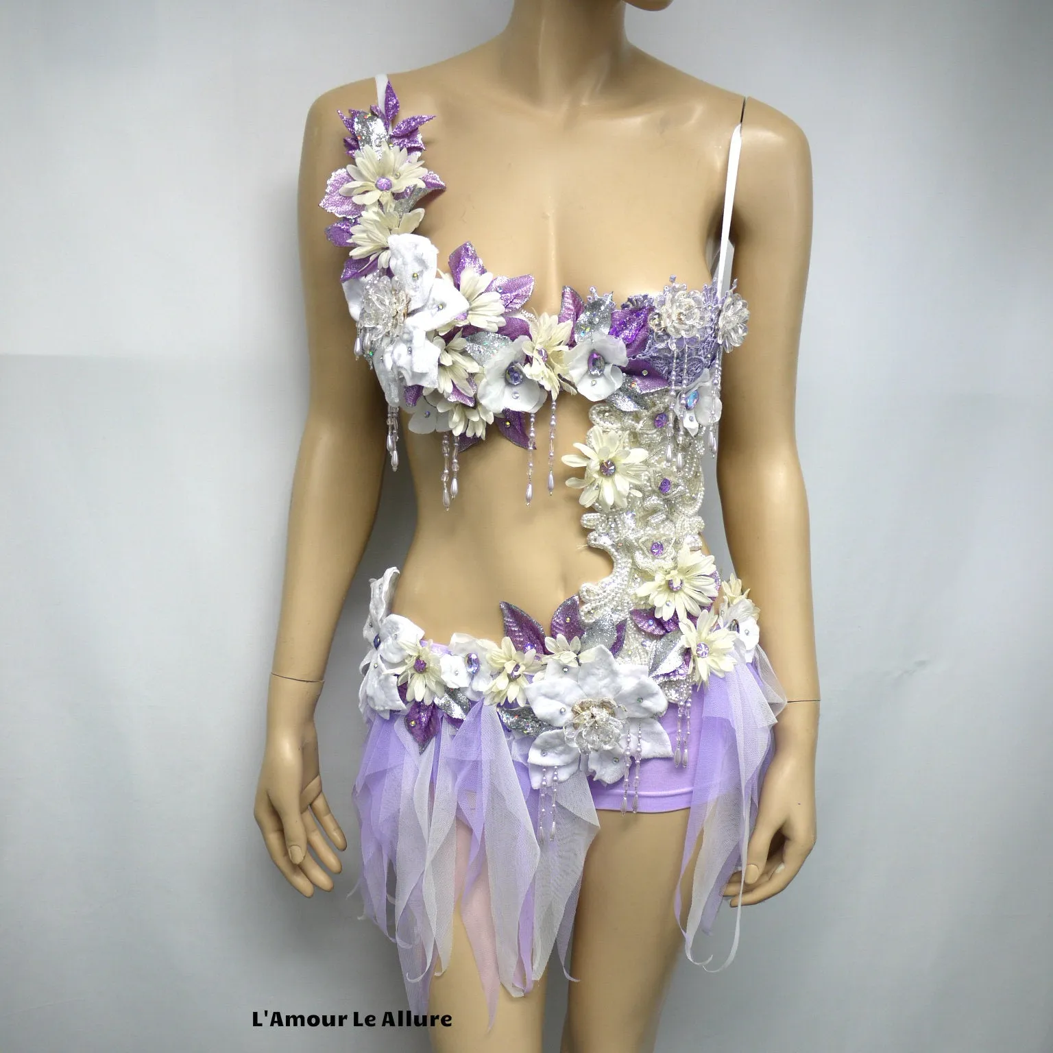Pearl Lavender White Fairy Monokini Dance Costume Rave Halloween