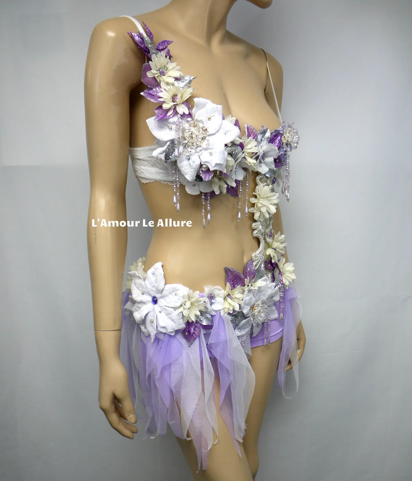 Pearl Lavender White Fairy Monokini Dance Costume Rave Halloween