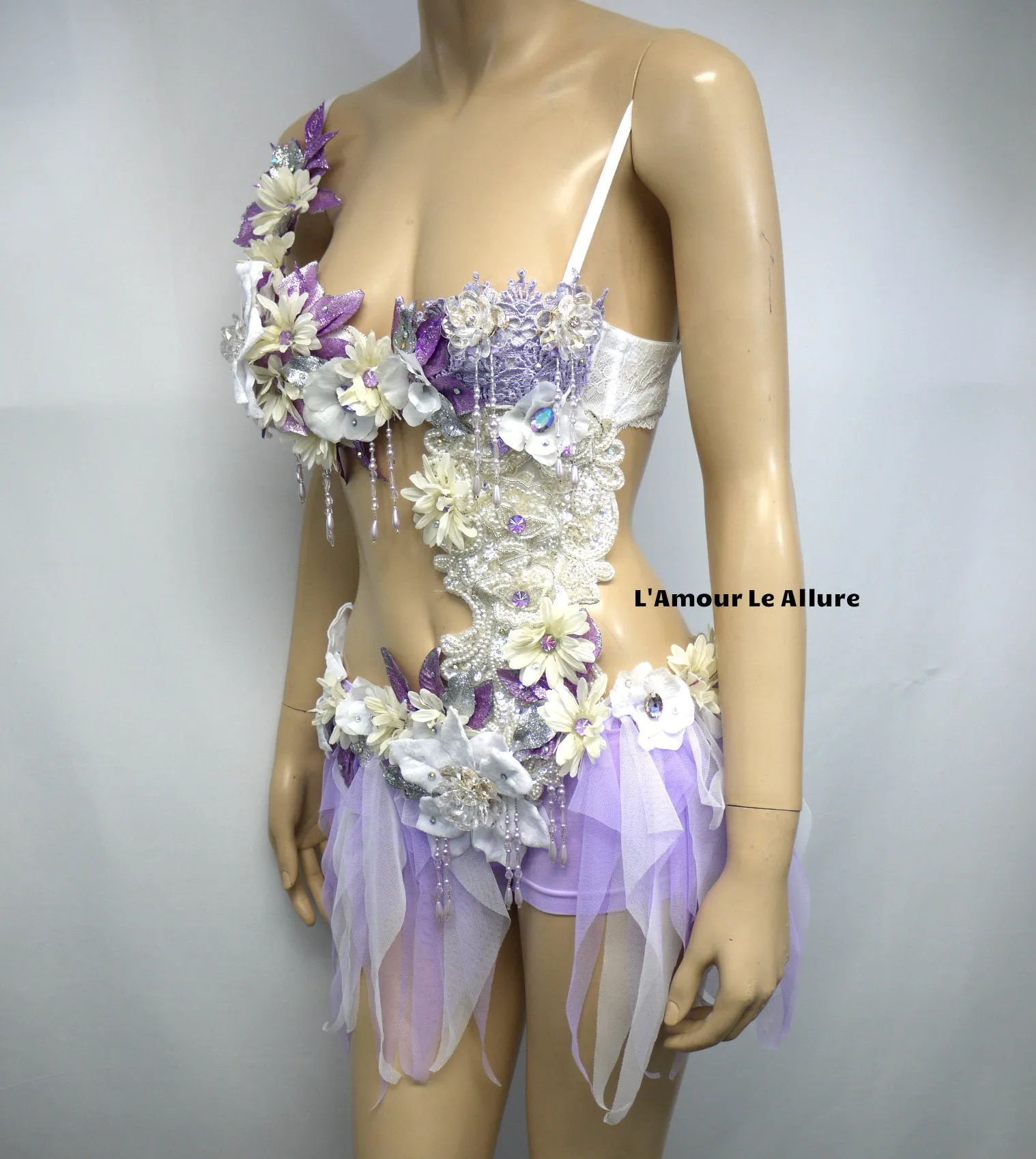 Pearl Lavender White Fairy Monokini Dance Costume Rave Halloween