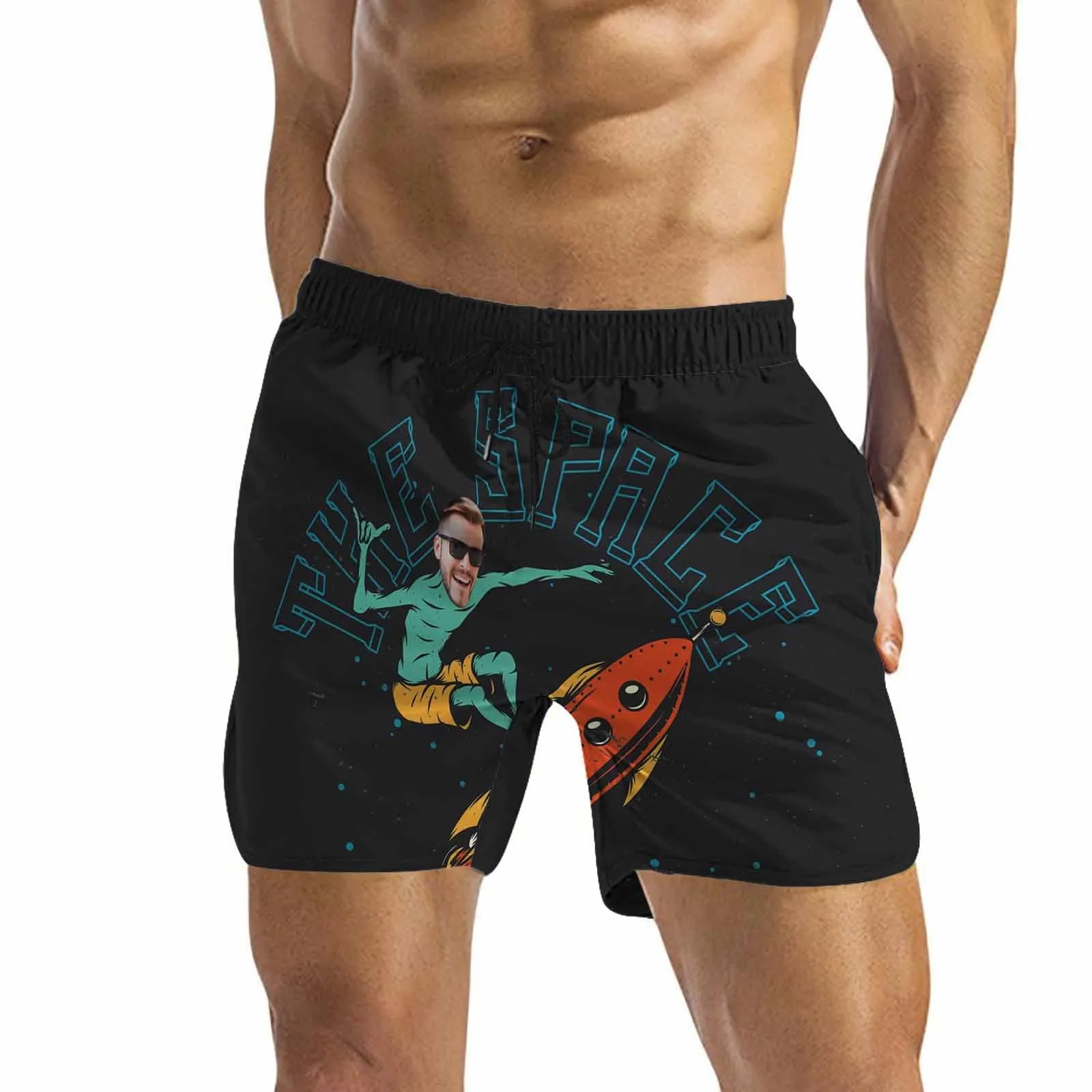 Personalized Face Funny Swim Trunks Customized The Space Calls To Me Men's Quick Dry Swim Shorts