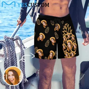 Personalized Girlfriend's Face Swim Shorts Custom Face Pineapple Men's Quick Dry Swim Shorts with Photos for Holiday