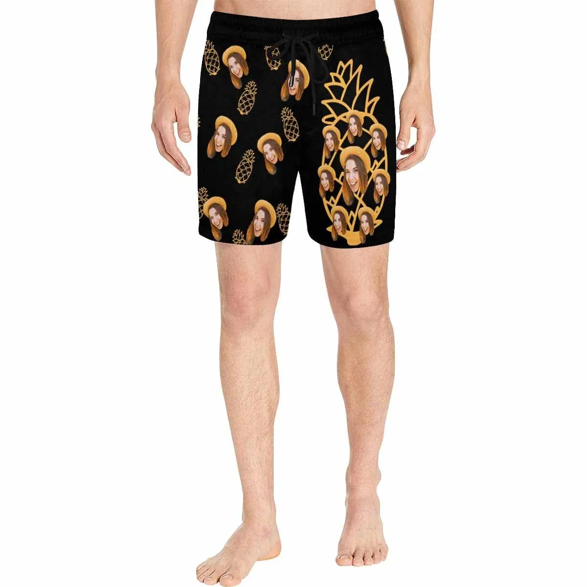 Personalized Girlfriend's Face Swim Shorts Custom Face Pineapple Men's Quick Dry Swim Shorts with Photos for Holiday