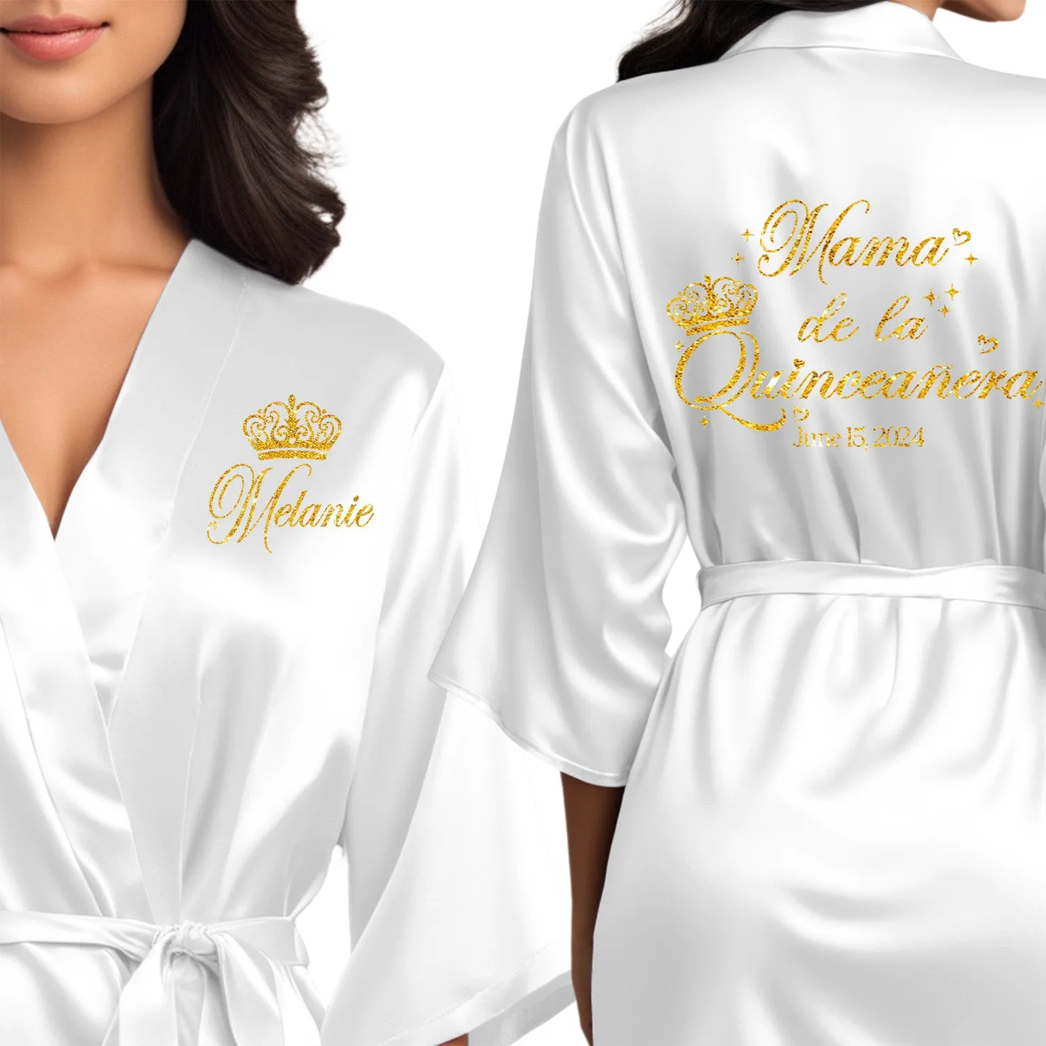 Personalized White Mis Quince Años Robes