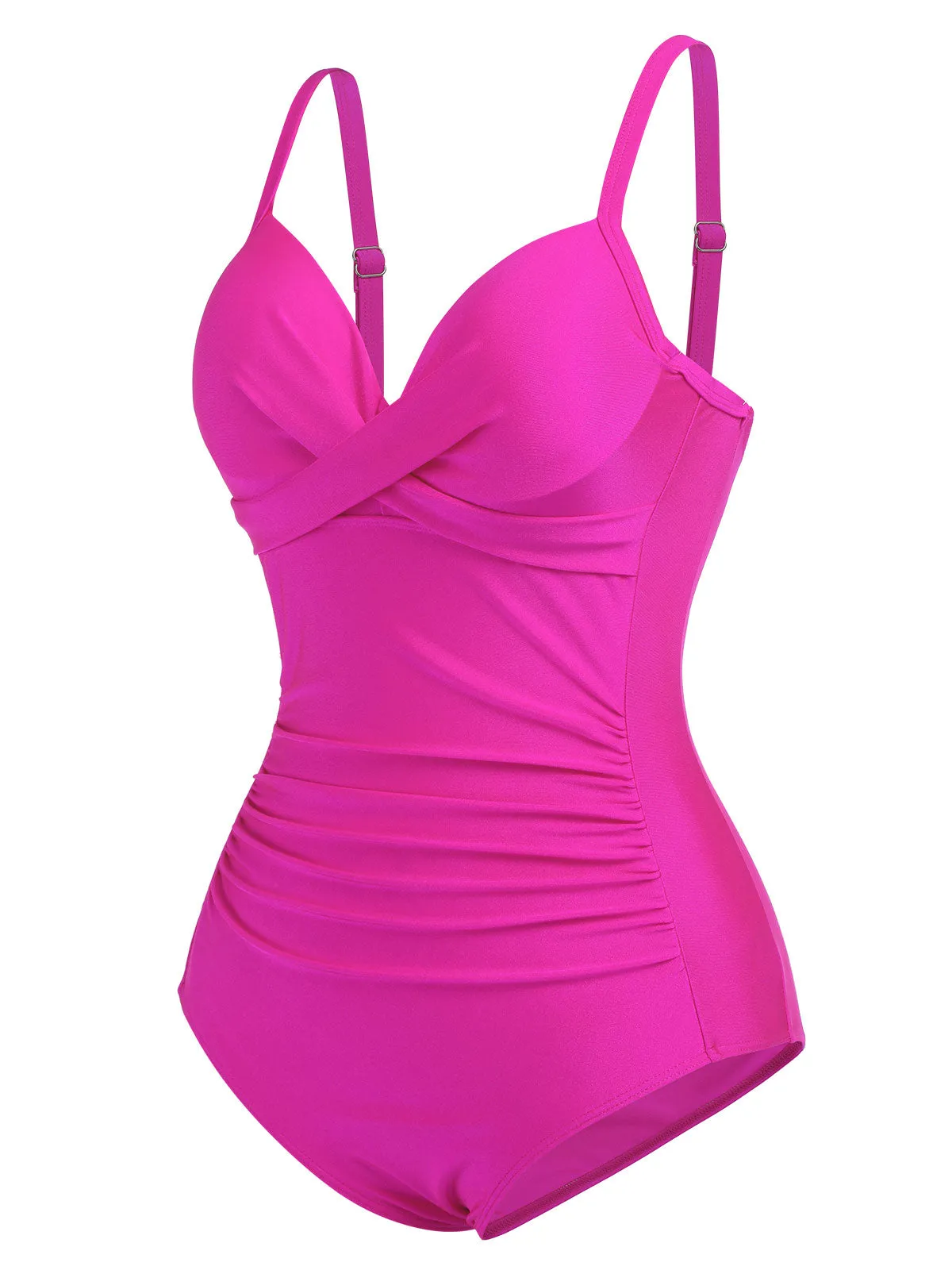 Pink 1960s Solid Spaghetti Strap Swimsuit