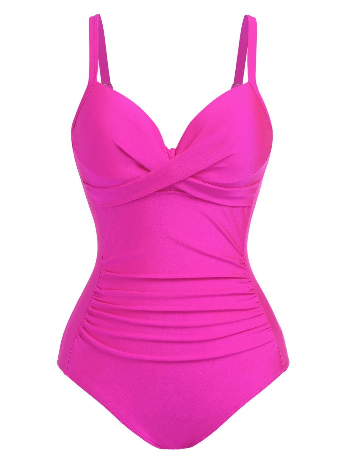 Pink 1960s Solid Spaghetti Strap Swimsuit