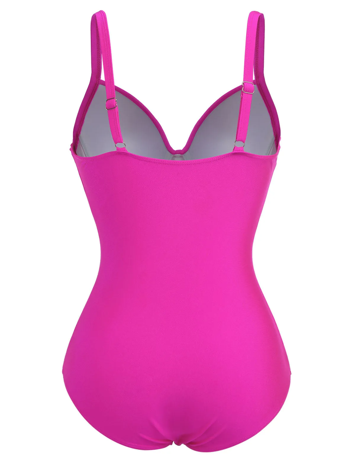 Pink 1960s Solid Spaghetti Strap Swimsuit