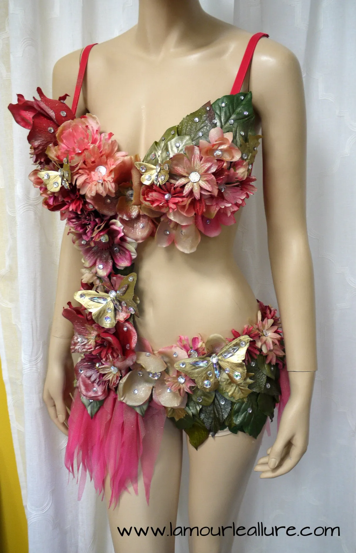 Pink and Green Spring Fairy with Pink Skirt Monokini Costume